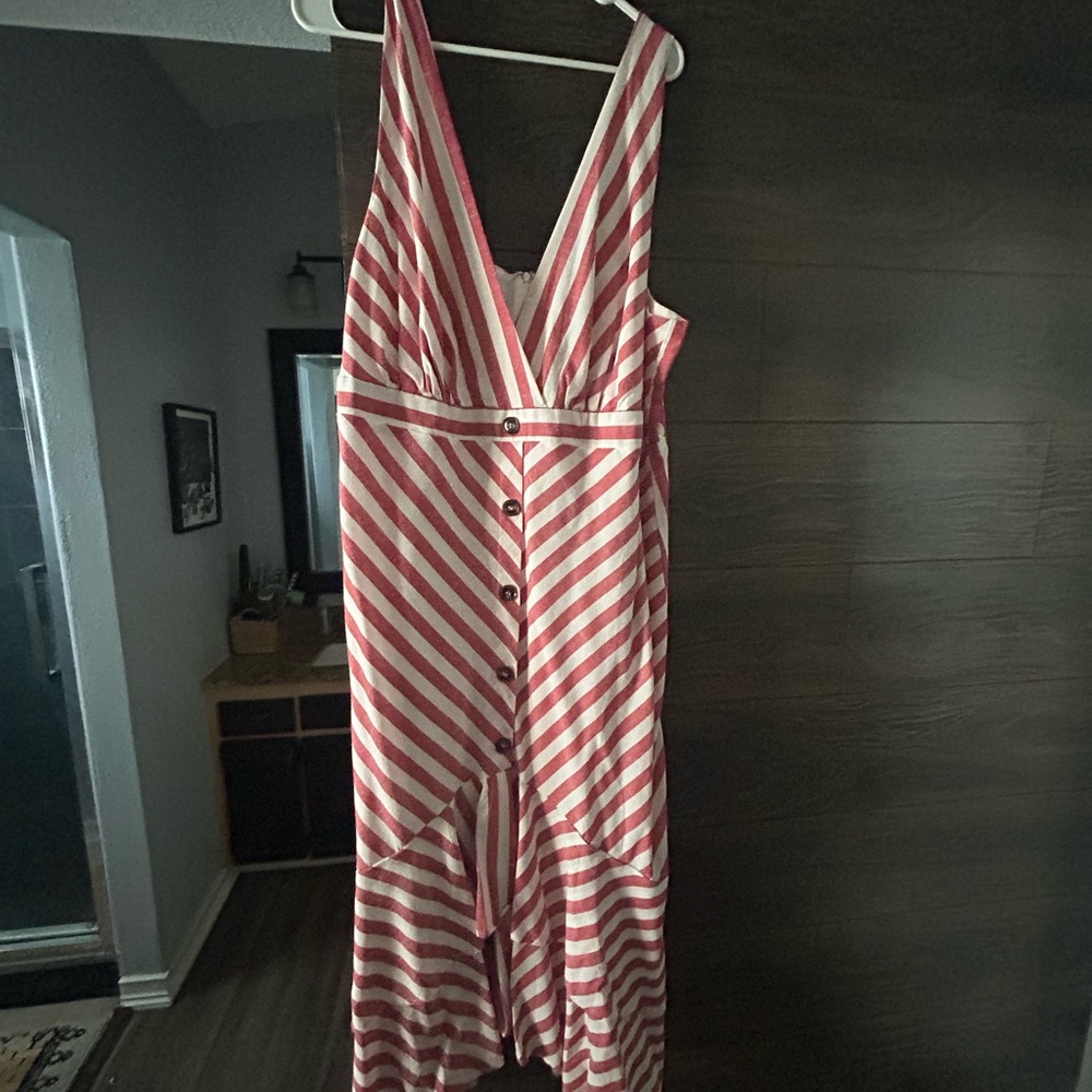 DAVI & DANI Red and White Striped Midi Dress